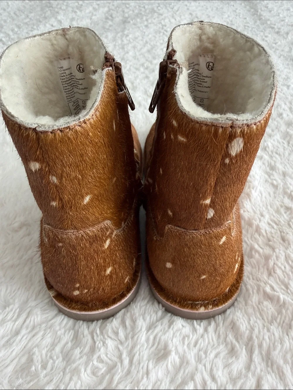 Mini Boden girls size 33/US big kid size 1.5-2 deer boots faux fur lining zip